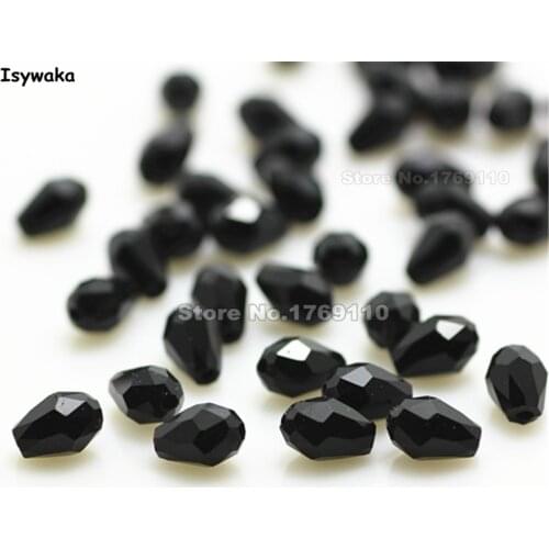 Isywaka 70pcs Black Color 4*6mm Faceted Teardrop Bead Austria Crystal Bead charm Glass Bead Loose Spacer Bead For Diy