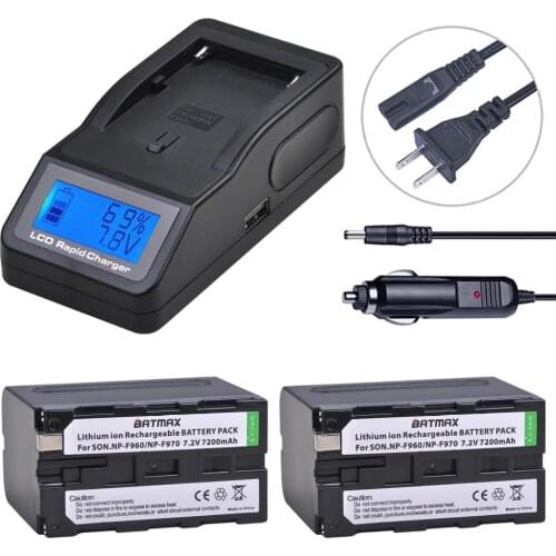 Batmax 2pcs NP-F960 NP-F970 NP F960 NP F970 Battery +LCD Rapid Charger for Sony PLM-100 CCD-TRV35 MVC-FD91 MC1500C L50