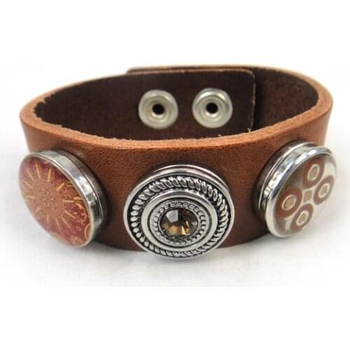 Free shipping New arrival brown CZ stone enamel flower metal button leather Bracelet Beautiful noble brown Leather Wrap Bracelet