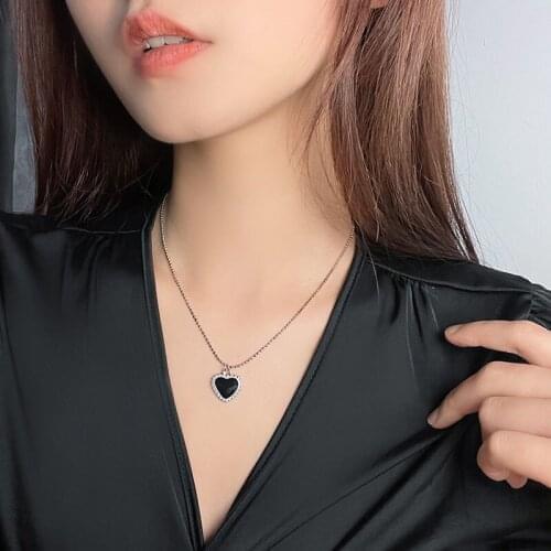 Stainless Steel Beads Chain Choker Necklace for Women Black Love Heart Pendant Necklace Girls Neck Chains Short Collar Jewelry