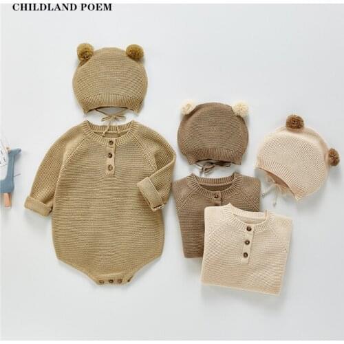 Baby Knitwear Autumn Winter Knitted Baby Clothes Newborn Girls Boys Romper With Hat Long Sleeve Infant Baby Romper Jumspuits Boy