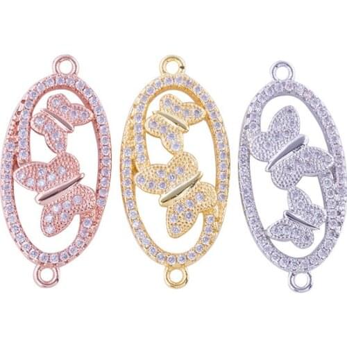 Oval Double Butterfly Connector Charms Crystal Beads Two Hole Connectors Pendants For Pave Disco Making Bracelet 27*13mm CHF544