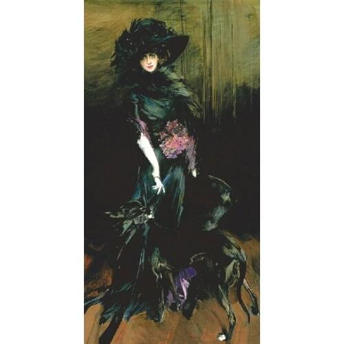 Elegant lady wearing a black long dress Pretty European classical beauty painting cool picture print on canvas