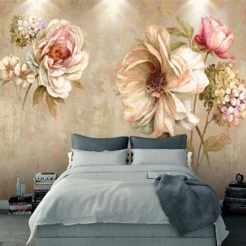 European Hand Oil Painting Retro Abstract Flower Wallpaper Mural for Living Room Home Wall Decor Custom Floral Wall Paper Roll