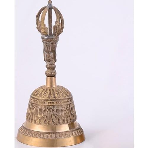 FengShui Loud Call Meditation Hand Bell Lucky Dinner Prayer Alarm Portable Desktop Tea Tibetan Buddhist Service Handmade Brass