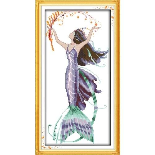 Purple mermaid cross stitch kit people 18ct 14ct 11ct count print canvas stitches embroidery DIY handmade needlework