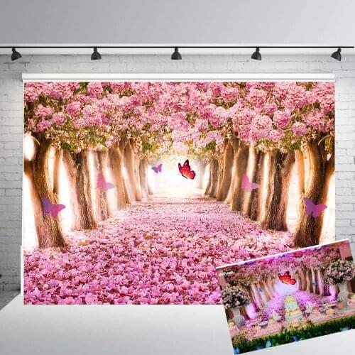 BEIPOTO Princess Backdrop pink Cherry trees butterfly photography background baby shower girl birthday party decoration B362