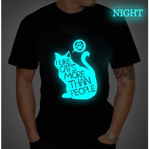 Summer T Shirt Homme Men 2021 I Love Cats Print Short Sleeve Mens T-Shirts Cat Print Luminous Women Men Tops Tee Shirt Camiseta