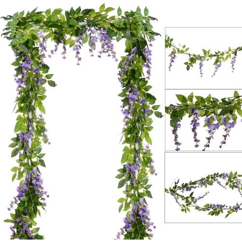3pcs 2M Artificial Flowers Wisteria Garland Vine Rattan Hanging Flower For Home Garden Outdoor Wedding Arch Floral Decor