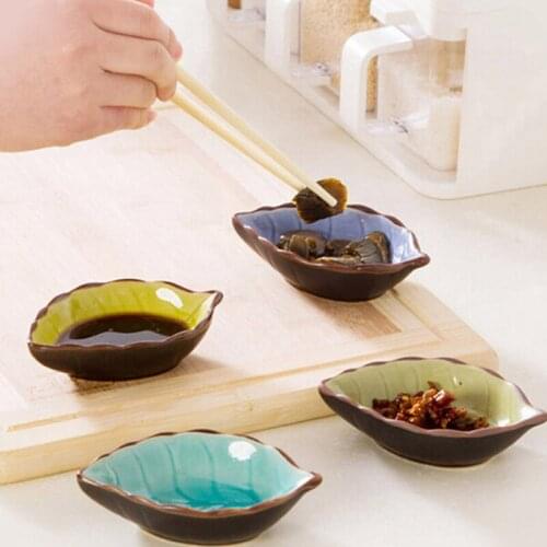 Japanese Style Ceramic Seasoning Dish Leaf Shape Seasoning Bowl Kitchen Supplies Daily Household Tableware Flavor Dish