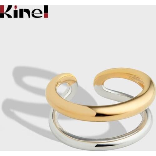 Kinel 100% Real Silver 925 Jewelry Vintage Double Gold-Plated Platinum Finger Ring For Women Fashion Wedding Christmas Gifts