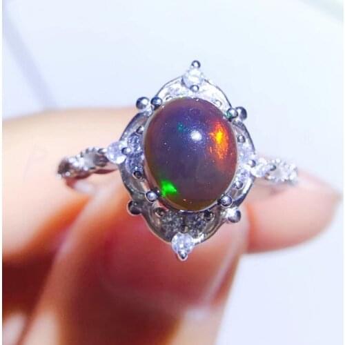 Per jewelry Natural real black opal ring Free shipping 8*10mm 1.65ct gemstone 925 sterling silver For men or women Q204216