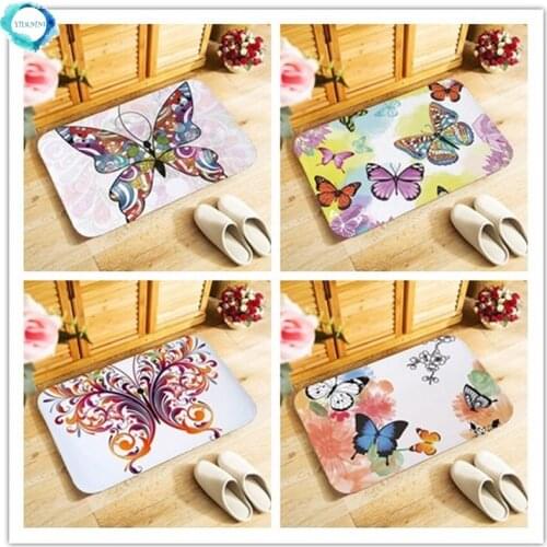 Colorful butterfly print home decorative doormat hallway entrance door mat kitchen bathroom floor carpet 40x60cm