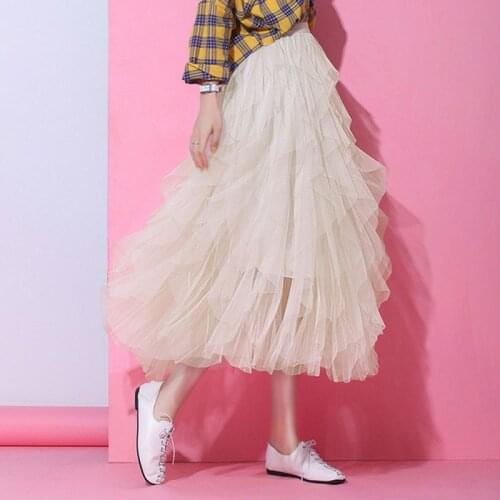 Sweet Ruffled Irregular Maxi Skirts A-Line Skirt Layered Skirt Levels with Ruffles Tutu Skirt Mesh for Adult