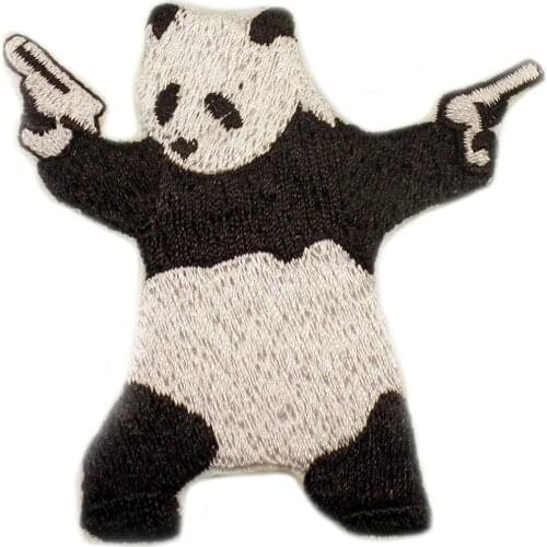Panda Take Gun Cute Funny Patch Children Diy Iron on Appliques (Size:7.8x7.8cm)