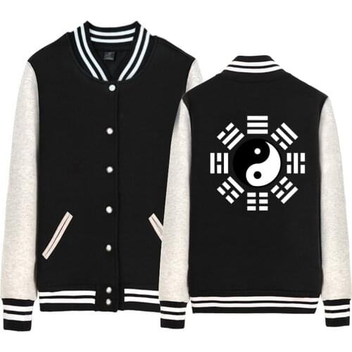 Kung Fu I Ching Bagua Ba Gua Tai Chi Yin Yang Feng Shui Compass Man jacket Boy Coat Baseball Fleece Autumn Winter ZIIART
