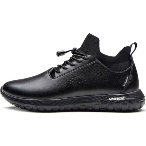 ONEMIX 2020 New Leather Loafers Men Shoes Outdoor Women Sneakers Soft Original Black Leather Shoes Women Walking Running Shoes