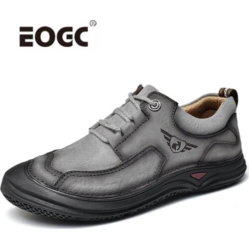Natural Leather Men Casual Shoes Plus Size Outdoor Flats Shoes Handmade Lace Up Walking Shoes Men Zapatos Hombre