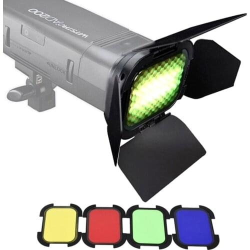 Godox BD-07 Flash Barn Door + Honeycomb Grid + 4-color Gel Filters Kit for Godox AD200 Outdoor Pocket Flash Light Speedlite