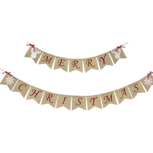 Merry Christmas Banner with Snowflake Reindeer Bow Ribbons Xmas Garlands Burlap New 2020
