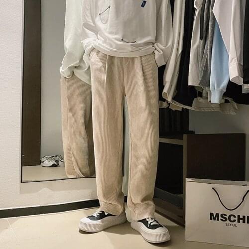 Autumn Winter Corduroy Pants Men Fashion Retro Baggy Casual Pants Men Streetwear Loose Hip-hop Straight Pants Mens Trousers