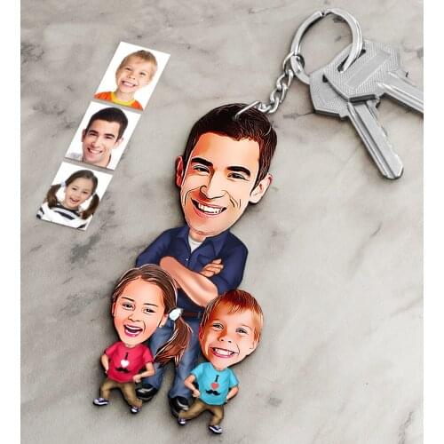 Personalized Father Son and Girl Wooden Cartoon Key Chain Reliable Quality Cost-Effective Car Home Custom Design Fun