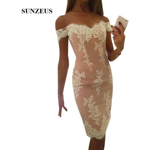 Sheath Sweetheart Off Shoulder Bridesmaid Dress Knee Length Short Prom Party Dress Lace Gowns For Women