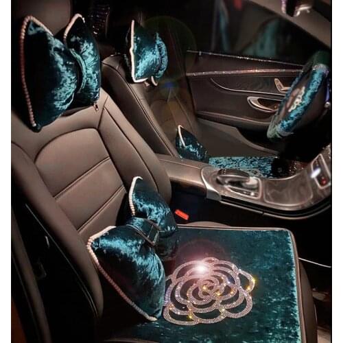 Retro Bowknot Car Neck Headrest Pillow Diamond Rhinestone Camellia Flower Auto Seat Waist Support Car Accessories for Women