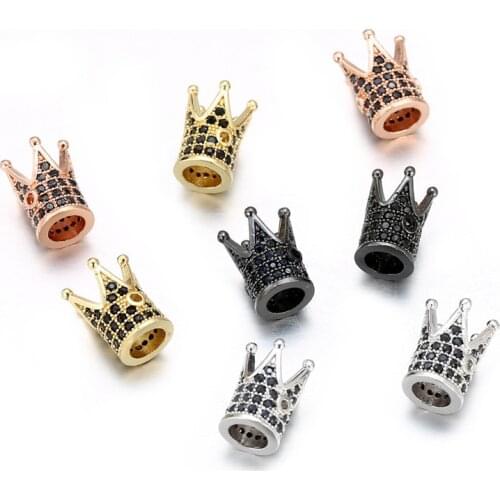 Charms Beads DIY Copper Metal Micro Pave Cubic Zirconia Crown Spacer Beads for Beaded Necklace Bracelet Men Women Dropshipping
