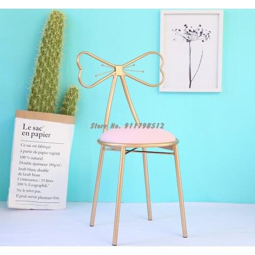 Simple nordic home backrest dressing table chair iron art small makeup stool nail chair ins bow net red stool