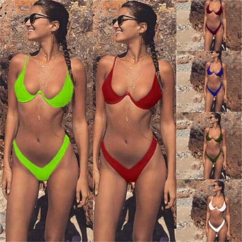 Sexy V-bar Underwired Bikini 2021 Female Swimsuit Women Swimwear Two-piece V shape Wire Bikini set Bather Bathing Suit Swim