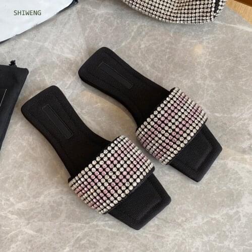 New Summer Women Brand Crystal Slippers Glitter Flat Soft Bling Female Flip Flops Outdoor Ladies Slides Hot Beach Shoes 2021