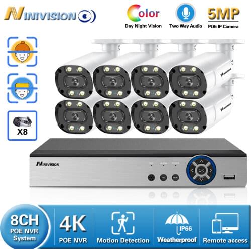 H.265 8CH 4K 5MP POE NVR CCTV System Waterproof 5MP Outdoor Bullet Audio IP Camera P2P Remote Video Security Surveillance Set