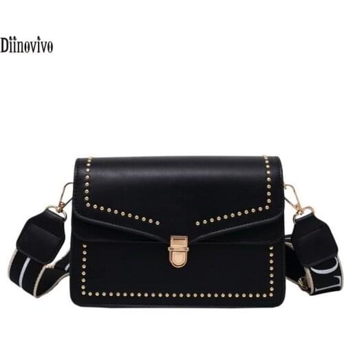 Diinovivo Trendy Rivet Crossbody Bag For Women Flap Bags Letter Strap Female Shoulder Bag New 2021 PU Leather Brand Bag WHDV1857
