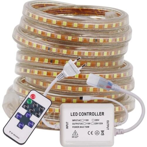 LED Strip 220V 2835 120LEDs/M Dimmable Ribbon Diode Tape Waterproof IP67 Led Strip Light with 11Key Controller White/Warm White