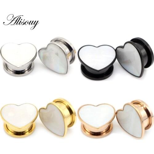 Alisouy 2pcs Ear Gauges Tunnels Plugs Stainless Steel Love Heart Shell Screw Expander Stretcher Piercing Body Jewelry Earrings