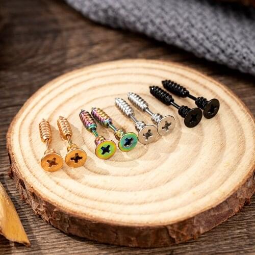 Vintage 2 PCS Punk Style Stainless Steel Goth Stud Earrings Men Women Ear Jewelry Rock Gothic Unisex Piercing Earring Wholesale