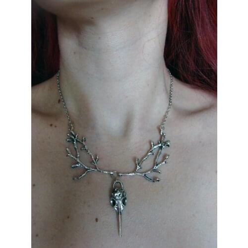 Wiccan Crow Raven Skull Necklace Fantasy Forest Branches Gothic Magic Pagan Jewelry