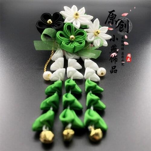 Japanese vintage handmade SAKURA green tassel Hair clip hairpin accessories for kimono hanfu Accessories firkete /Horquilla
