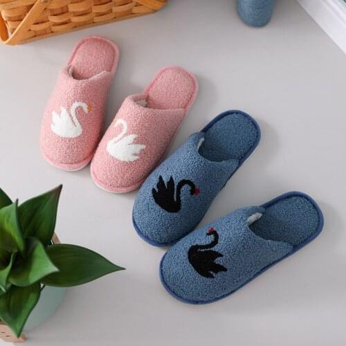 Women Cute Animal Swan Warm Slippers Couple Casual Indoor Furry Slides Shoes Girls Comfort Cotton Anti-slip Bedroom Soft Slipper