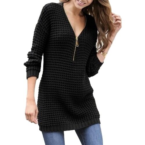 Women Oversized Sweater Dress Long Sweater V Neck Zipper Warm Autumn Winter Clothes Knitwear 3XL Plus Size Pullover Jumper
