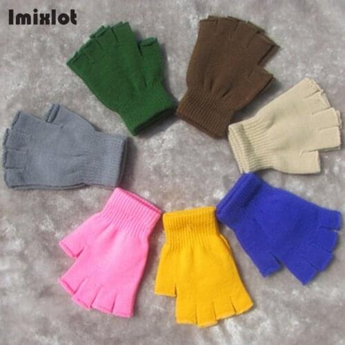 Winter Knitted Gloves Men Women Unisex Solid Half Finger Mittens Gloves Elastic Wool Warm Fingerless Gloves Women Hand Warmer