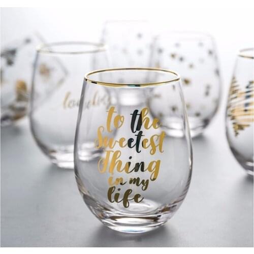 Golden Pattern Big Belly Swig Crystal Wine Glass Ice Cream Mousse Tray Cold Drink Cocktail Cup Whiskey Beer Mug Vasos De Cristal