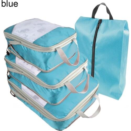1pc/4pcs Compression Packing Cube Nylon Storage Bag Foldable Organizer Durable Travel Luggage Bag Wholesale for Shoes Clothes