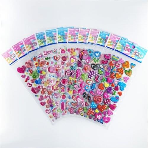 12 Sheets/Set 3D Cute Love Heart Shape Sticker Kids DIY Bubble PVC Stickers Lovely Reward for Children