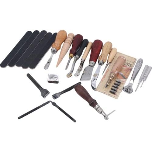 21Pcs Leather Craft Tools Set Hand Sewing Tool Kit Stitching Punch Carving Work Saddle Professional Leathercraft Set