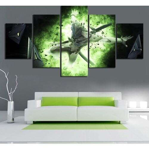 5 Piece HD Picture OW Genji Video Game Poster Wall Sticker Artwork Overwatch Games Art Print Canvas Paintings for Wall Decor