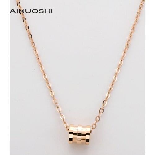 AINUOSHI 18K Rose Gold Korea Ins Style Fashion Small Waist Pendant Necklace For Women Dinner Dating Party Jewelry Gifts 18"