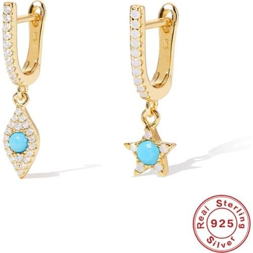 Canner Latest Fashion Piercing Eye Star Blue Zircon Pendientes 100% Real Sterling 925 Silver Luxury Stud Earring For Women