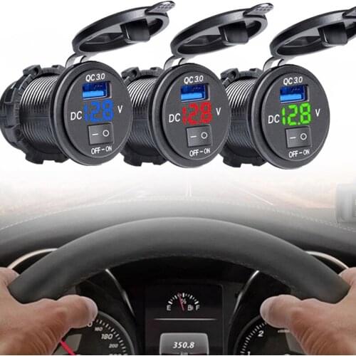 Car Charger Socket 3.0 USB Quick Charger Digital Display Voltmeter Universal Portable ON-OFF Switch Motorcycle ATV Accessories